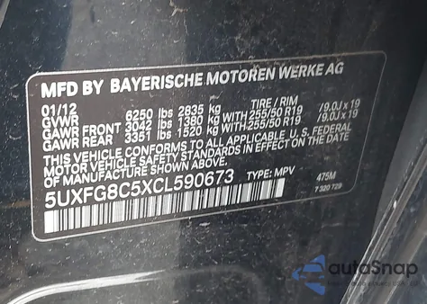 2012 BMW X6 xDrive50I z USA, uszkodzony, nr VIN 5UXFG8C5XCL590673